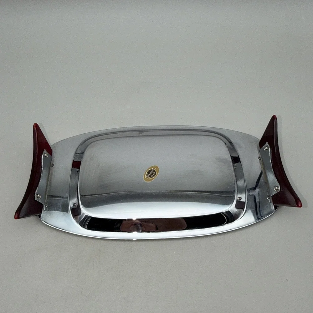 Vintage GLO HILL Gourmates Chromed Tray Bakelite Cherry Handles Retro